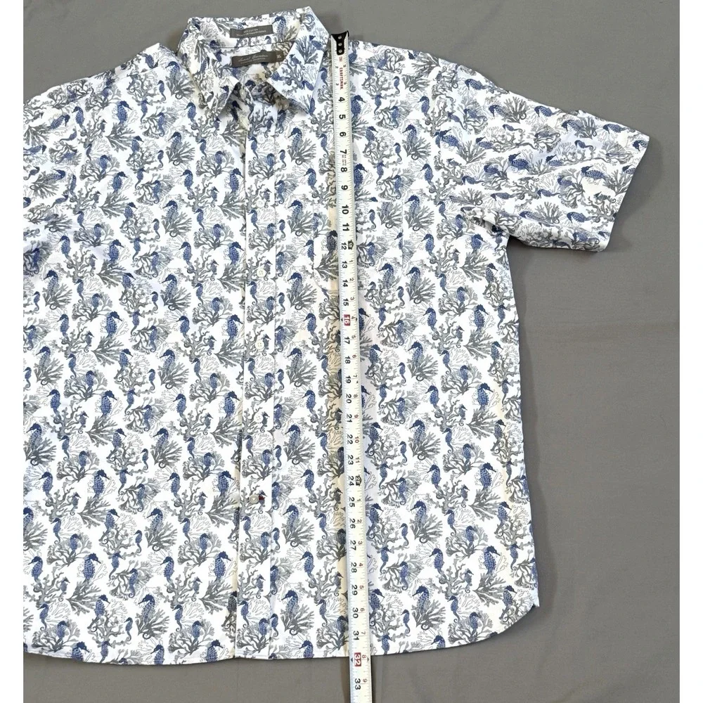 Men's David Cremieux‎ Sea Horse Blue Print Short Sleeve Short Size XL